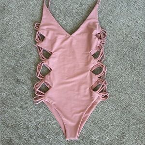 KAOHS Pink One-Piece Swimsuit with Side Lattice Cutouts Sz S